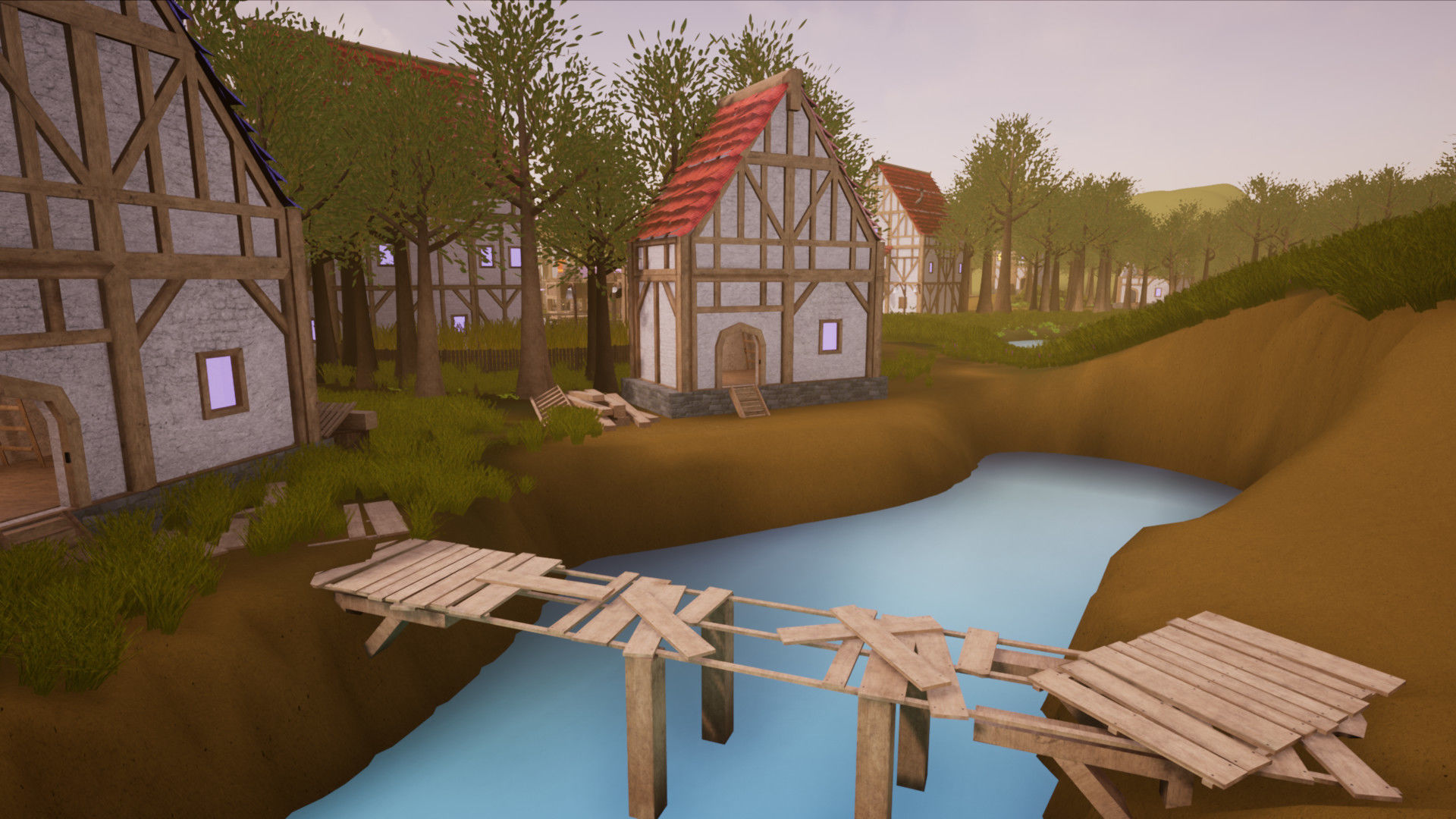 Modular Town Village Houses Kit Low-poly 3D model_10