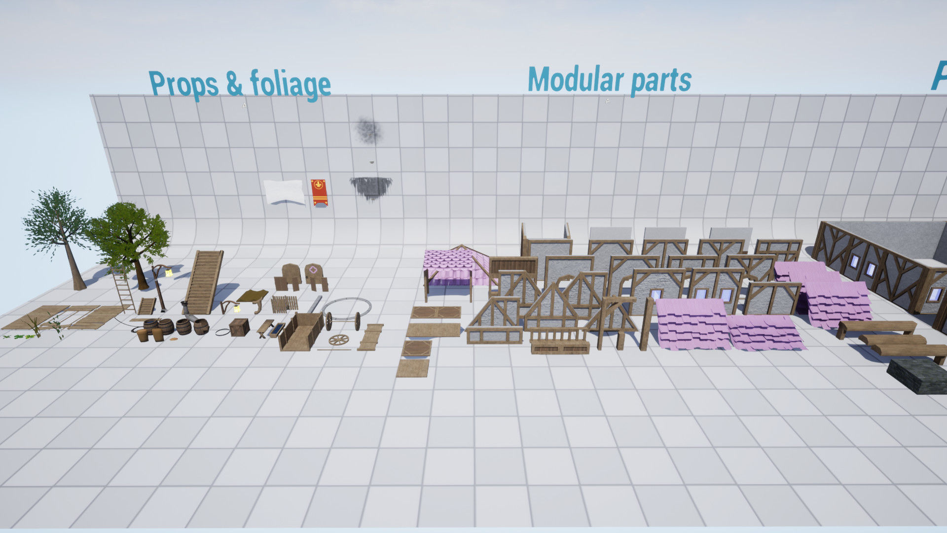 Modular Town Village Houses Kit Low-poly 3D model_14