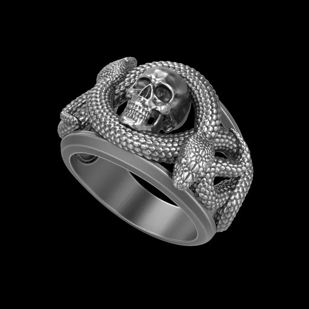 Ring with skull and snakes 3dm stl 3D print model 3D print model