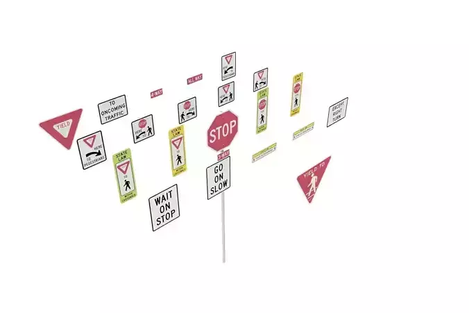 Road Sign US R1 Series Stop And Yield BIM Collection 3D model
