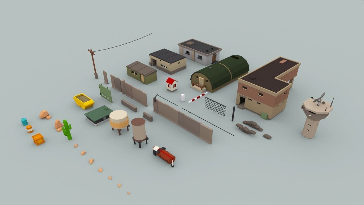 Lowpoly City Collection military base in desert Low-poly 3D model_9