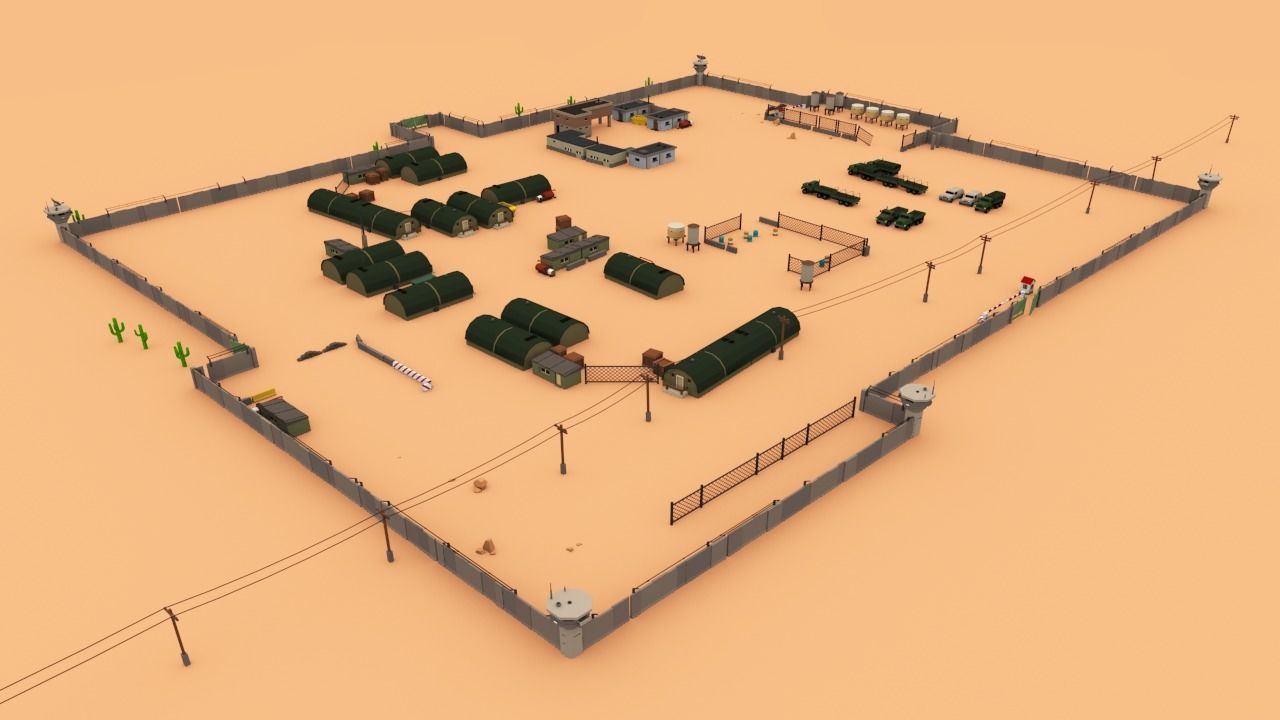 Lowpoly City Collection military base in desert Low-poly 3D model_2