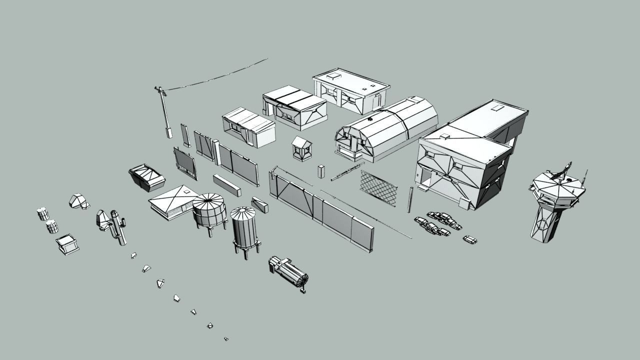Lowpoly City Collection military base in desert Low-poly 3D model_10