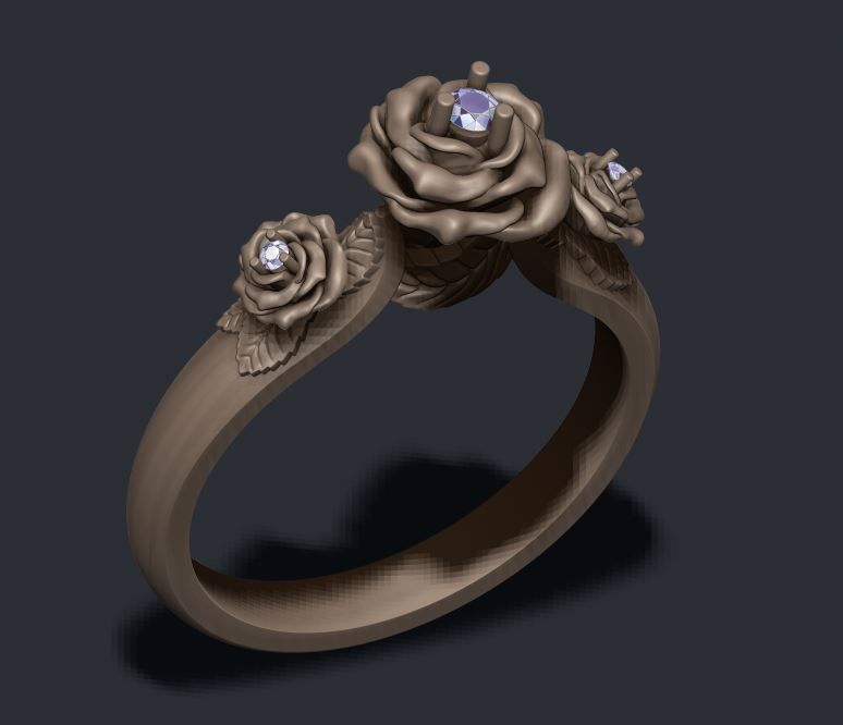 Rose ring with gem 3D print model_6