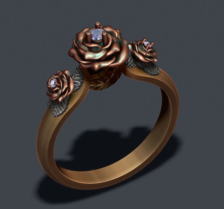 Rose ring with gem 3D print model_7