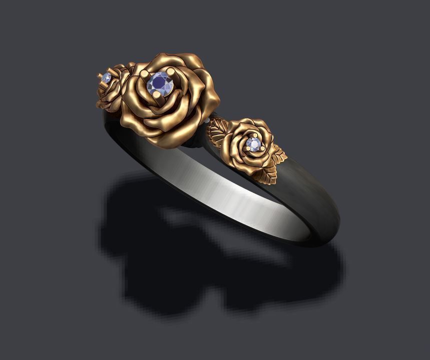 Rose ring with gem 3D print model_1