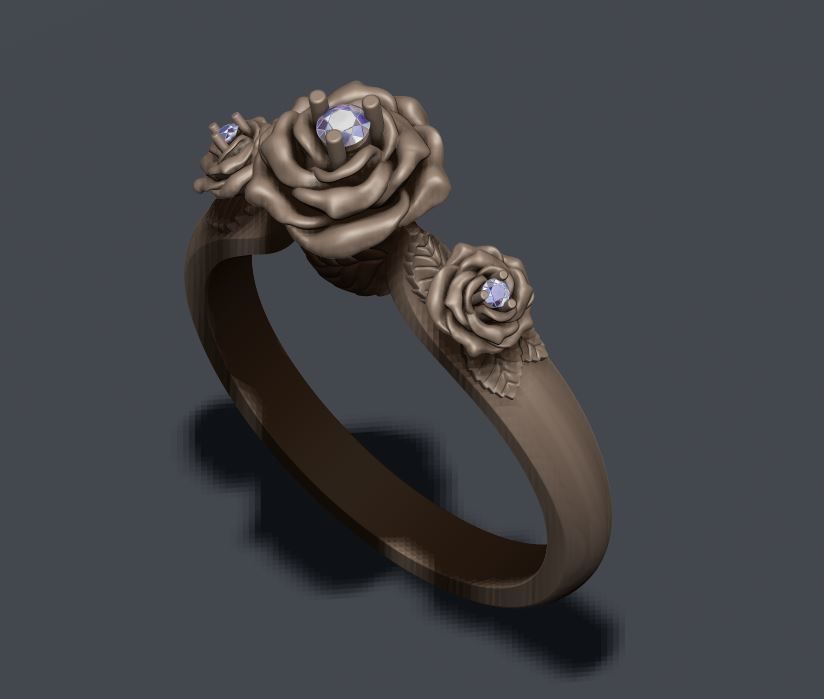 Rose ring with gem 3D print model_2