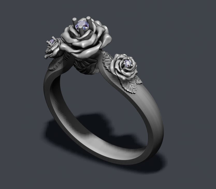 Rose ring with gem 3D print model_4