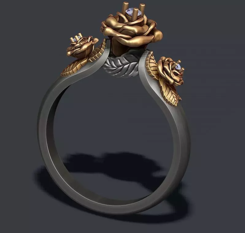 Rose ring with gem 3D print model_0