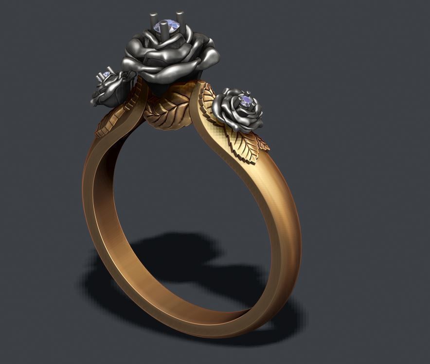 Rose ring with gem 3D print model_8