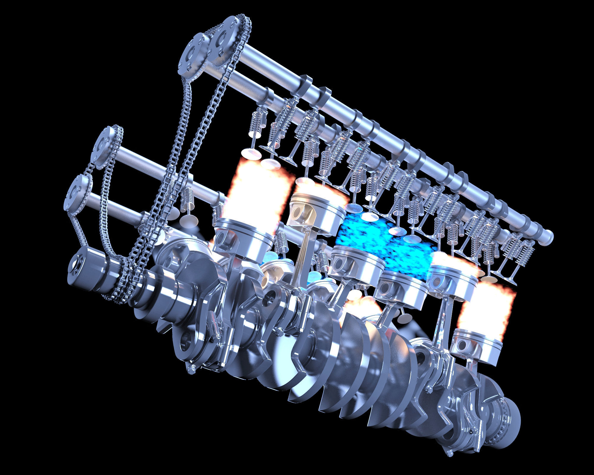Animation V12 Engine 3D model_15