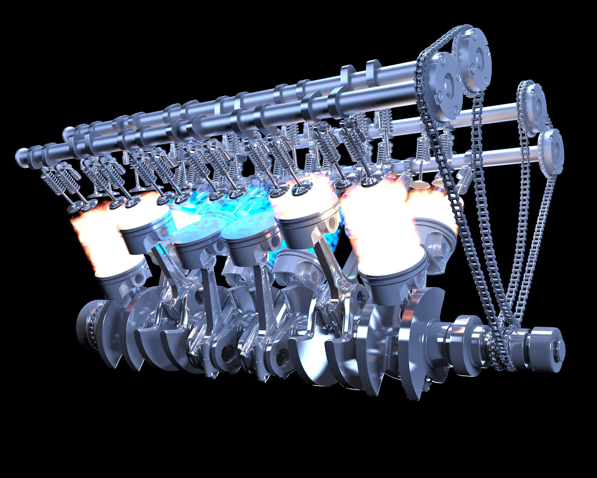 Animation V12 Engine 3D model_6