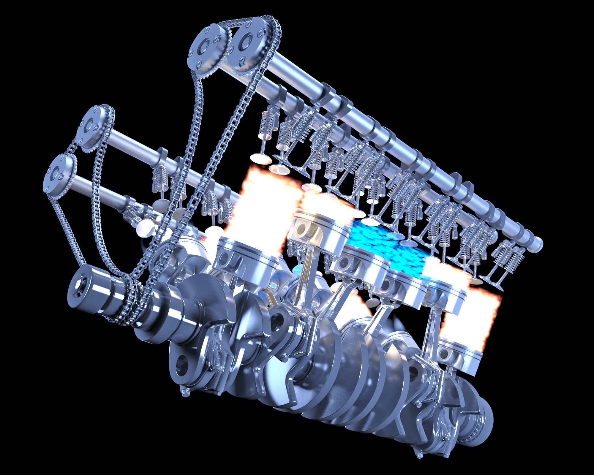Animation V12 Engine 3D model_3