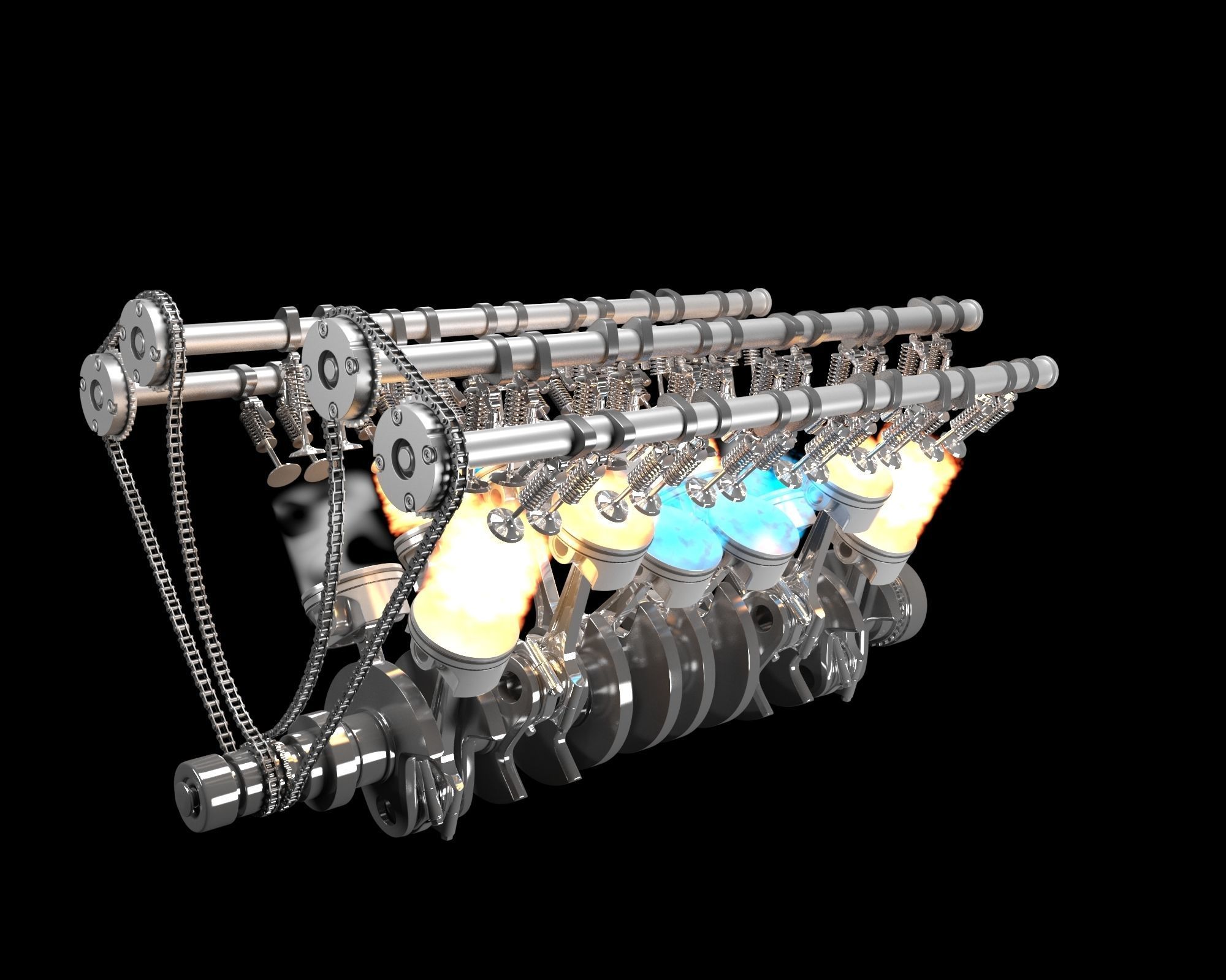 Animation V12 Engine 3D model_4