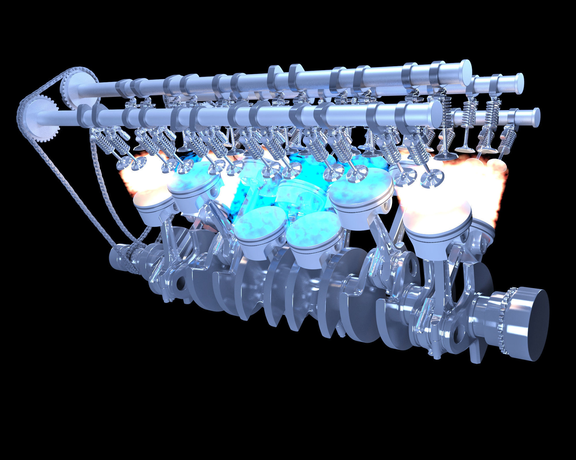 Animation V12 Engine 3D model_21