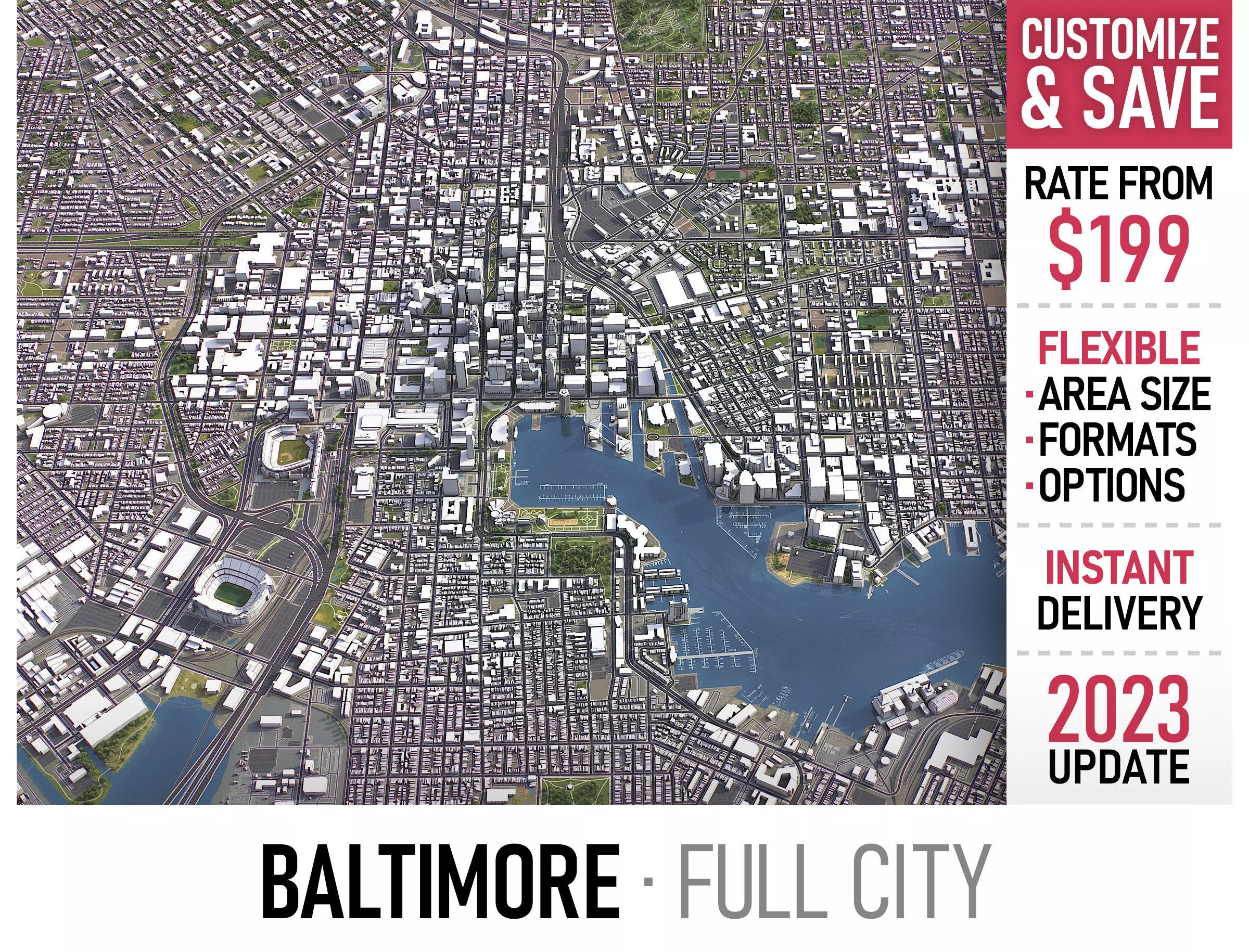 Baltimore - 3D City Model Low-poly 3D model_0
