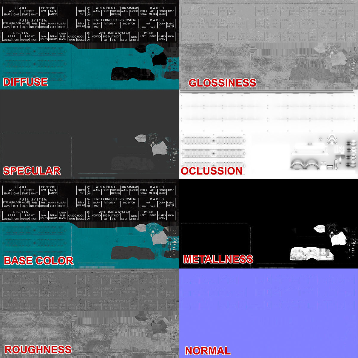 Mi-8MT Mi-17MT Right Circuit Breaker Console English Low-poly 3D model_24
