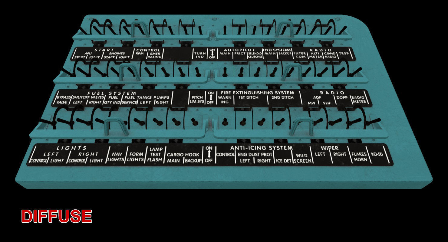 Mi-8MT Mi-17MT Right Circuit Breaker Console English Low-poly 3D model_16