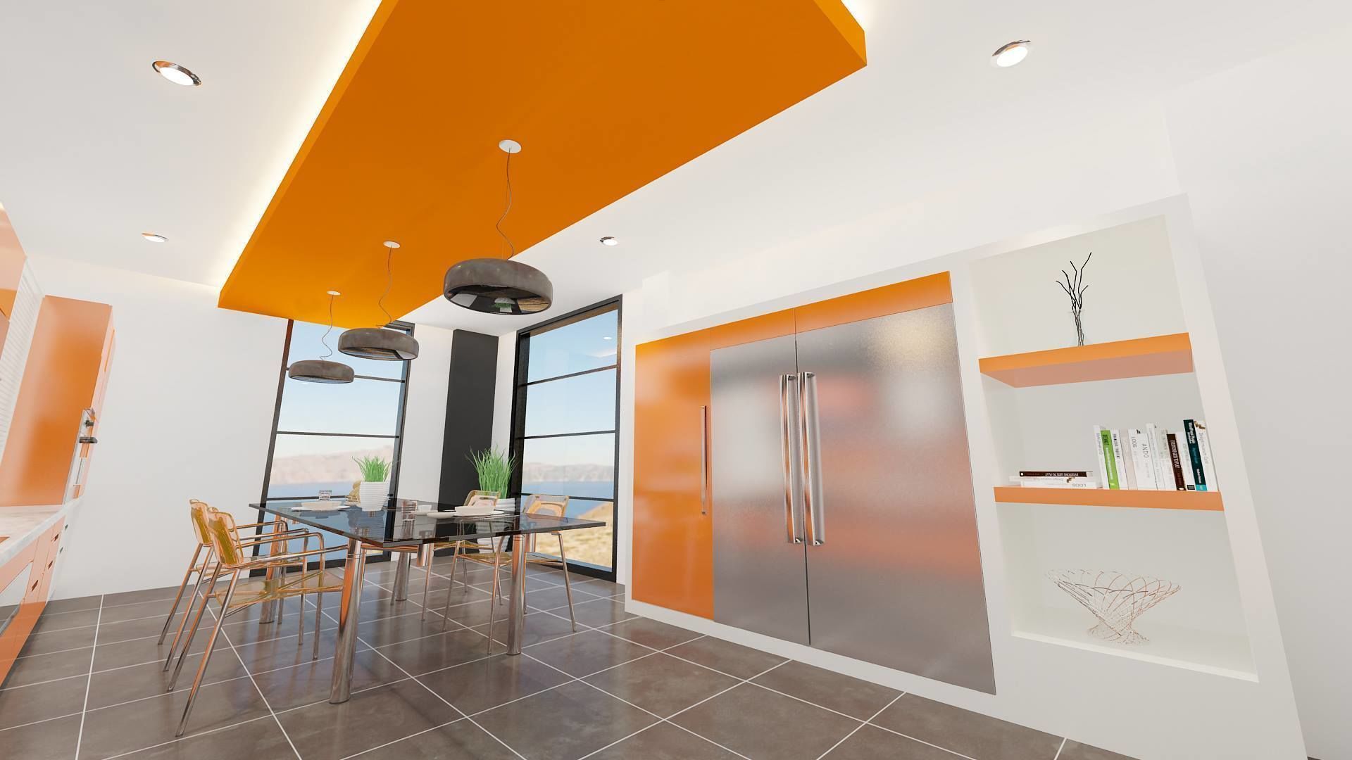Kitchen modern with orange ceiling 3D model_1