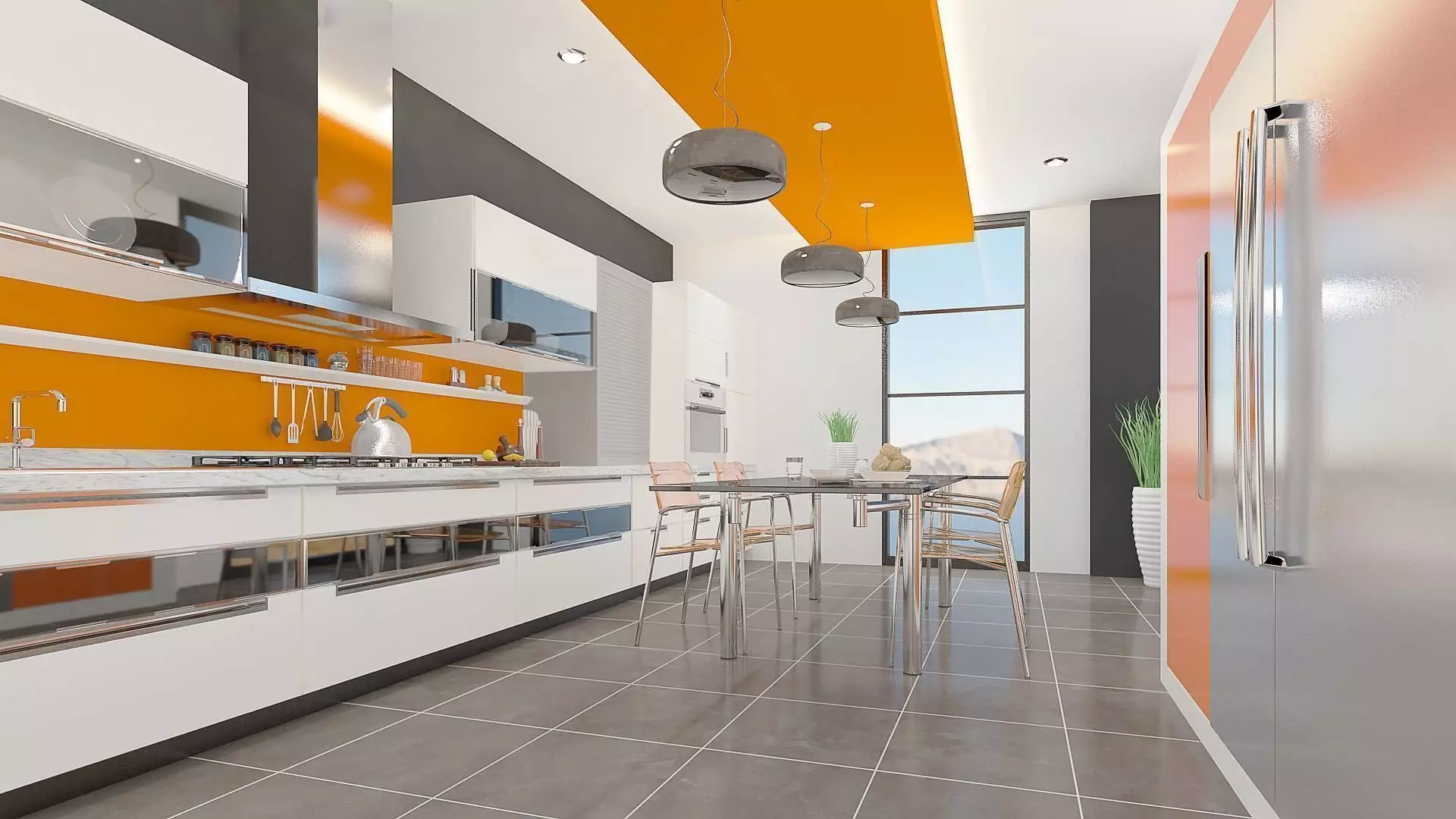Kitchen modern with orange ceiling 3D model_0