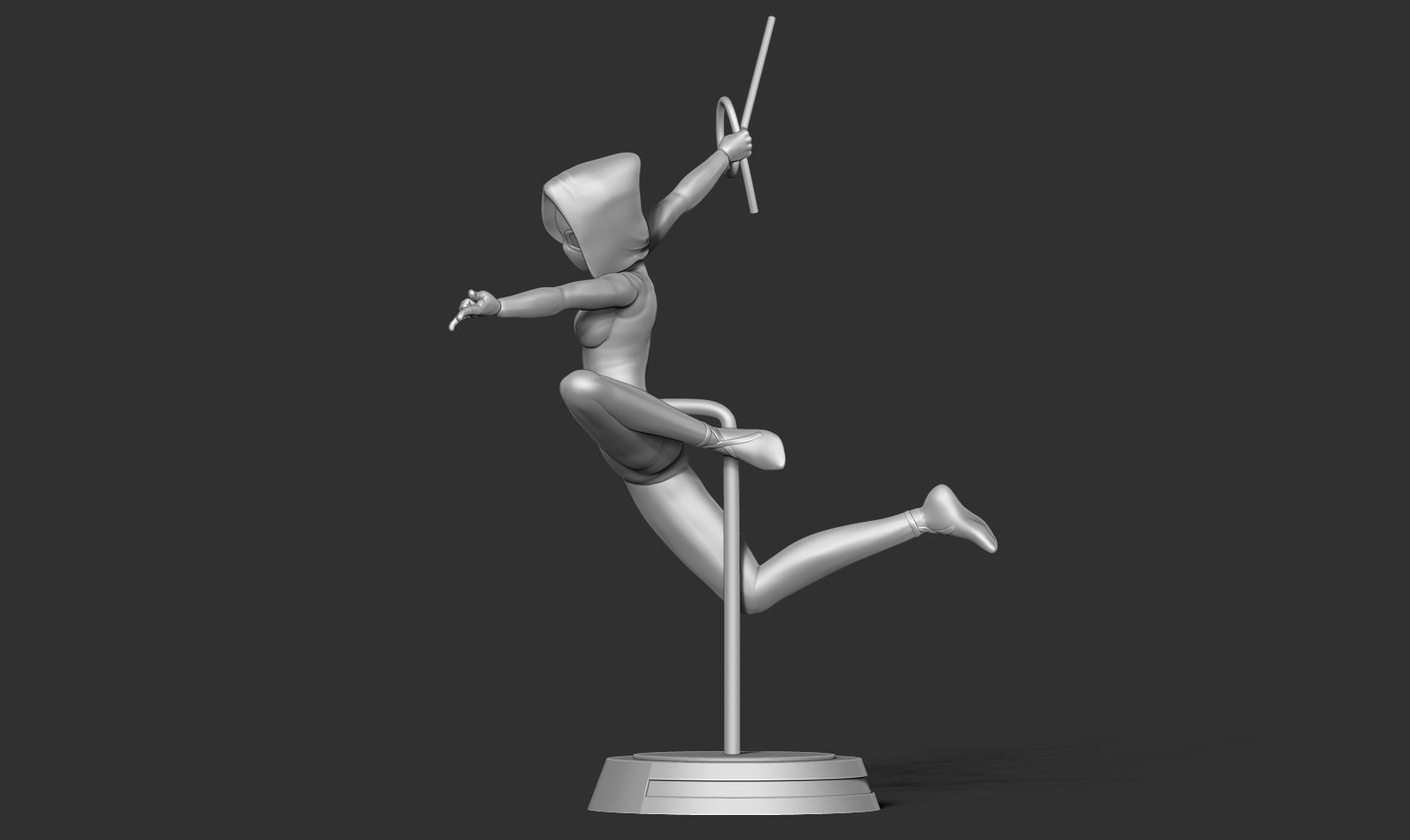 Spider-Gwen 2 figure jumping on pole 3D print model_13