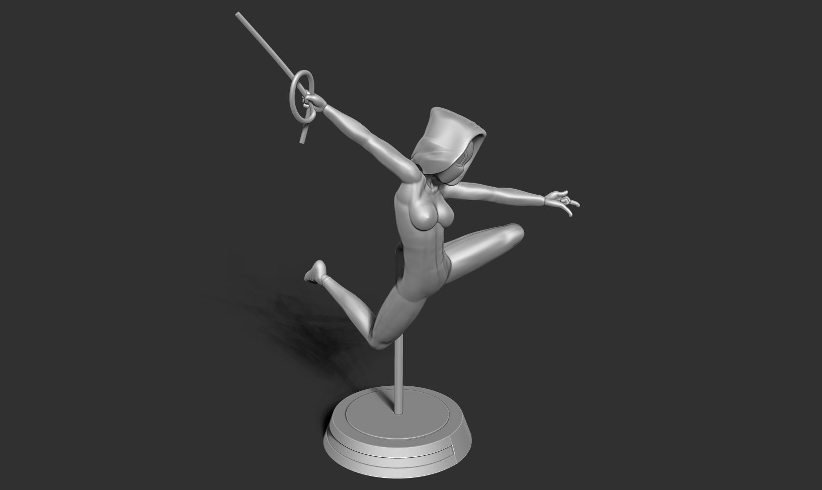 Spider-Gwen 2 figure jumping on pole 3D print model_16