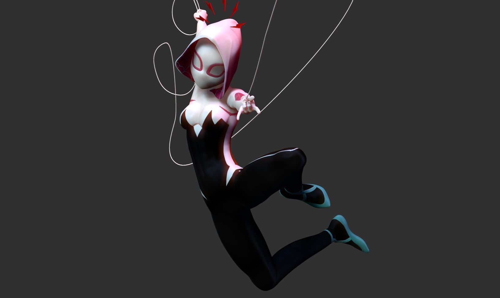 Spider-Gwen 2 figure jumping on pole 3D print model_10