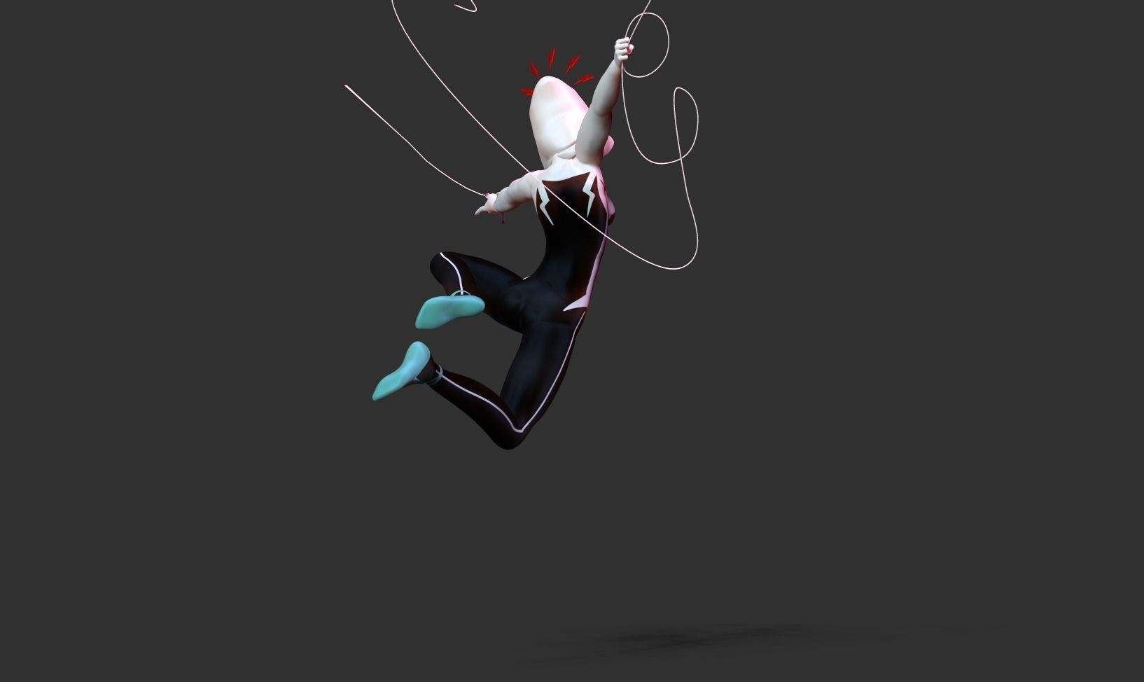 Spider-Gwen 2 figure jumping on pole 3D print model_11