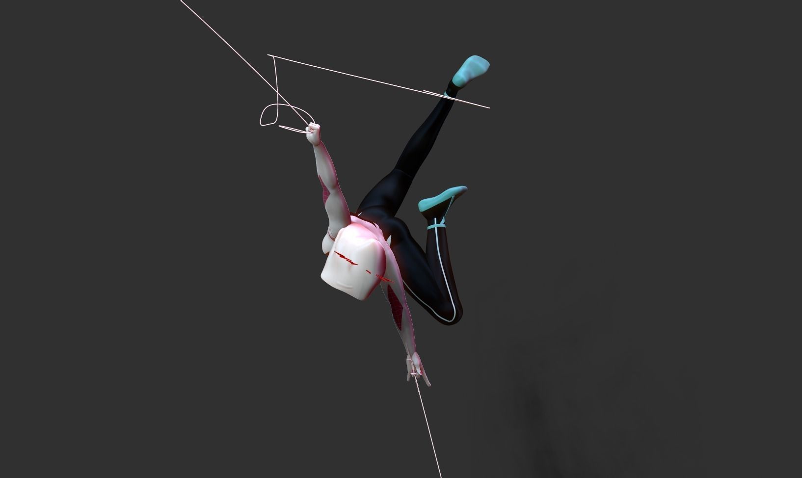 Spider-Gwen 2 figure jumping on pole 3D print model_18