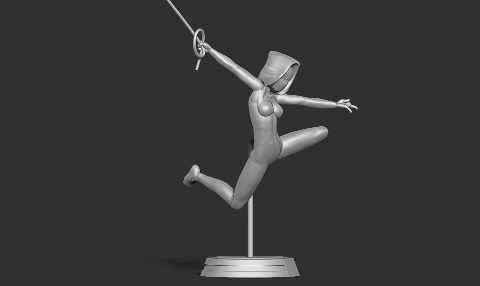 Spider-Gwen 2 figure jumping on pole 3D print model_17