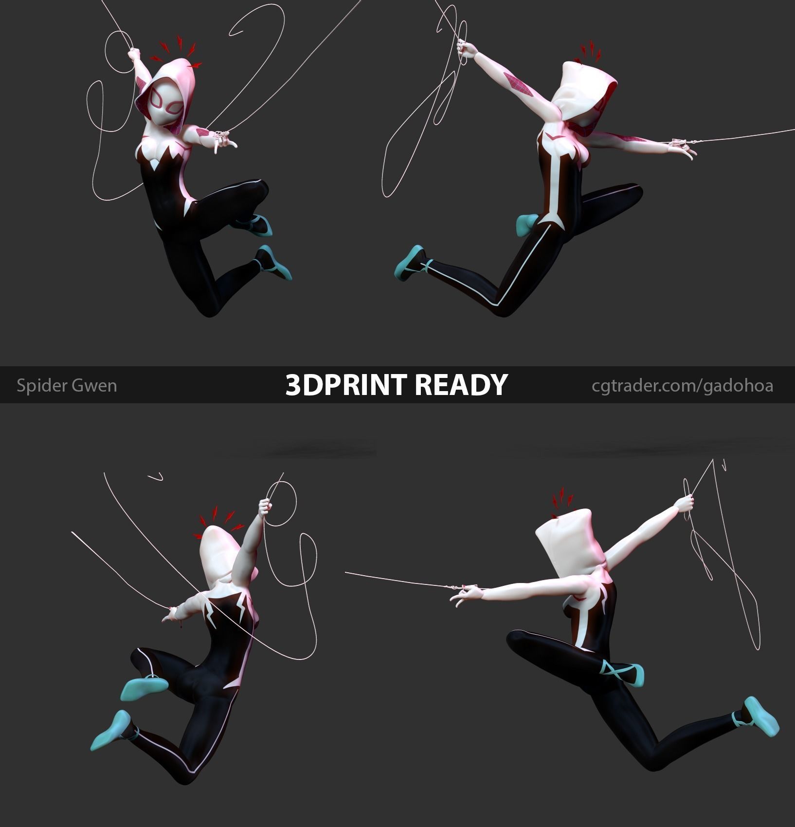Spider-Gwen 2 figure jumping on pole 3D print model_5