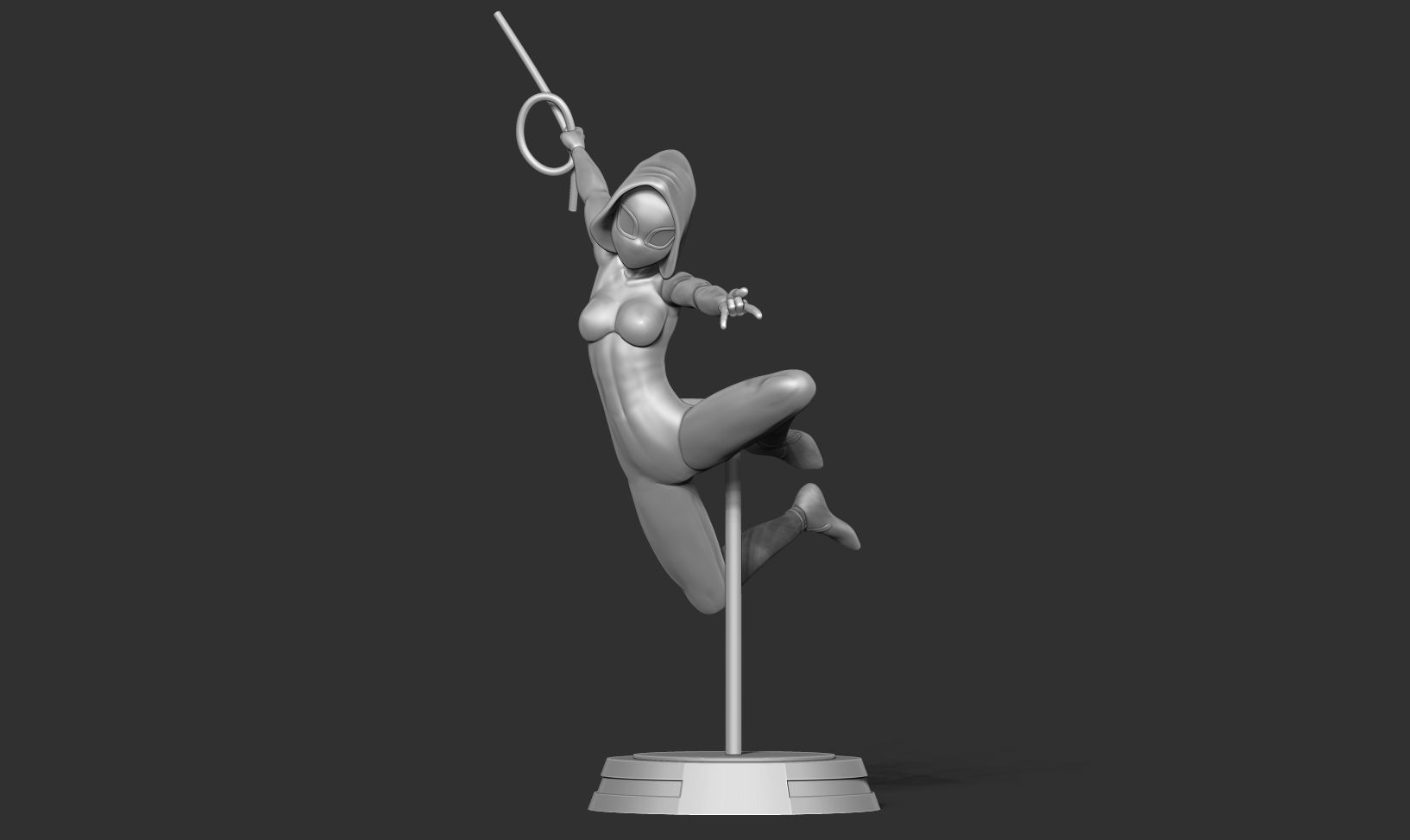 Spider-Gwen 2 figure jumping on pole 3D print model_8