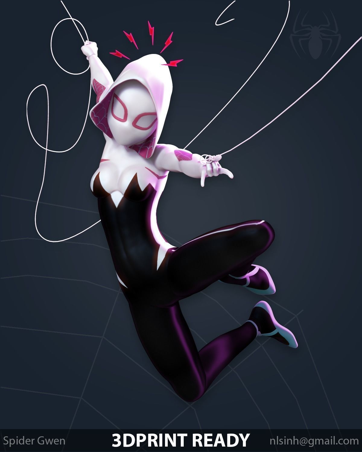 Spider-Gwen 2 figure jumping on pole 3D print model_6