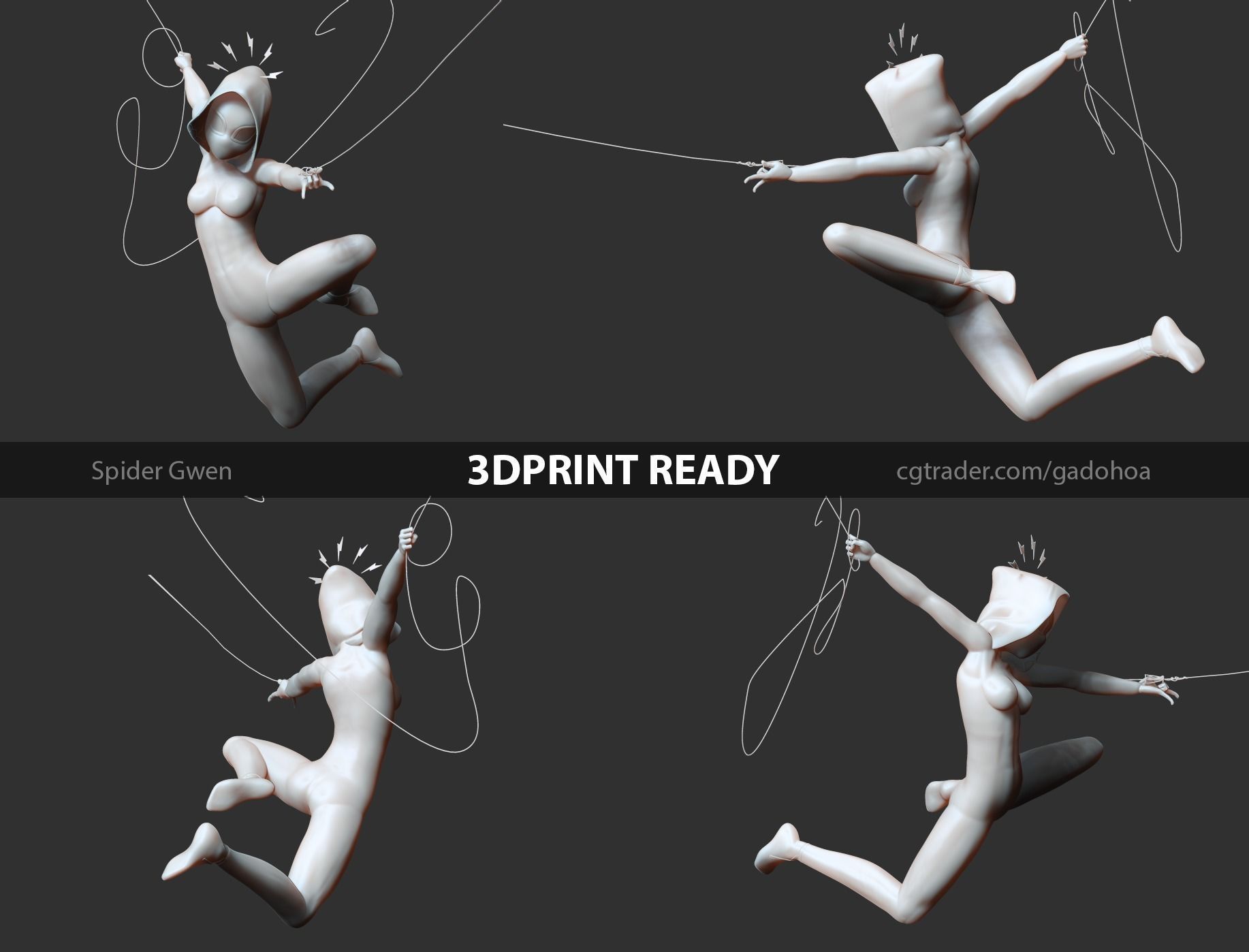 Spider-Gwen 2 figure jumping on pole 3D print model_7