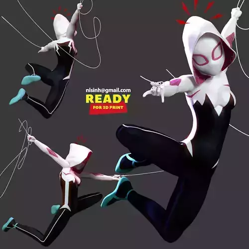 Spider-Gwen 2 figure jumping on pole 3D print model