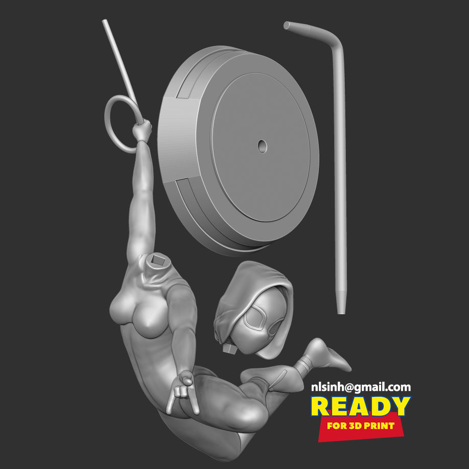 Spider-Gwen 2 figure jumping on pole 3D print model_3