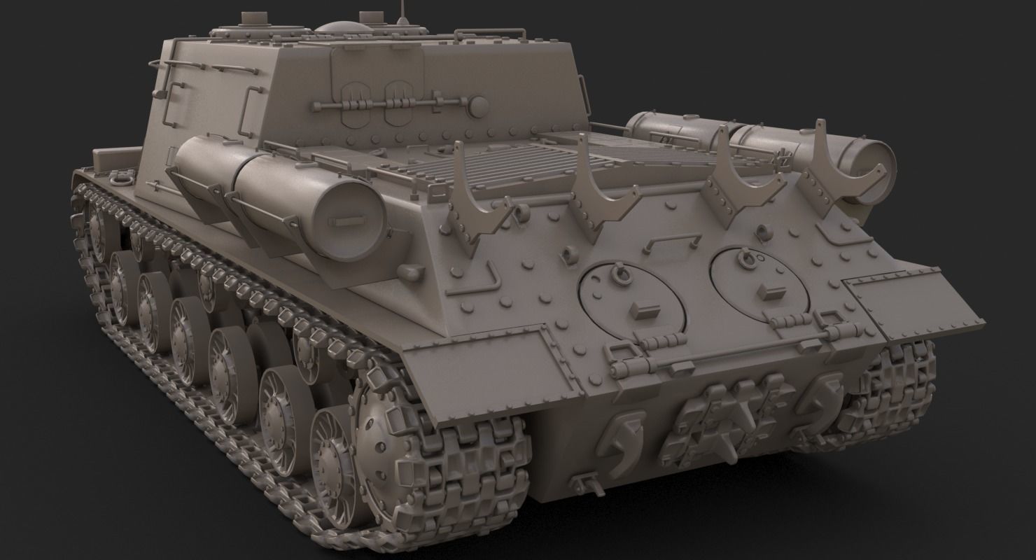 Tank ISU 122  Clay Mental Ray 3D model_6