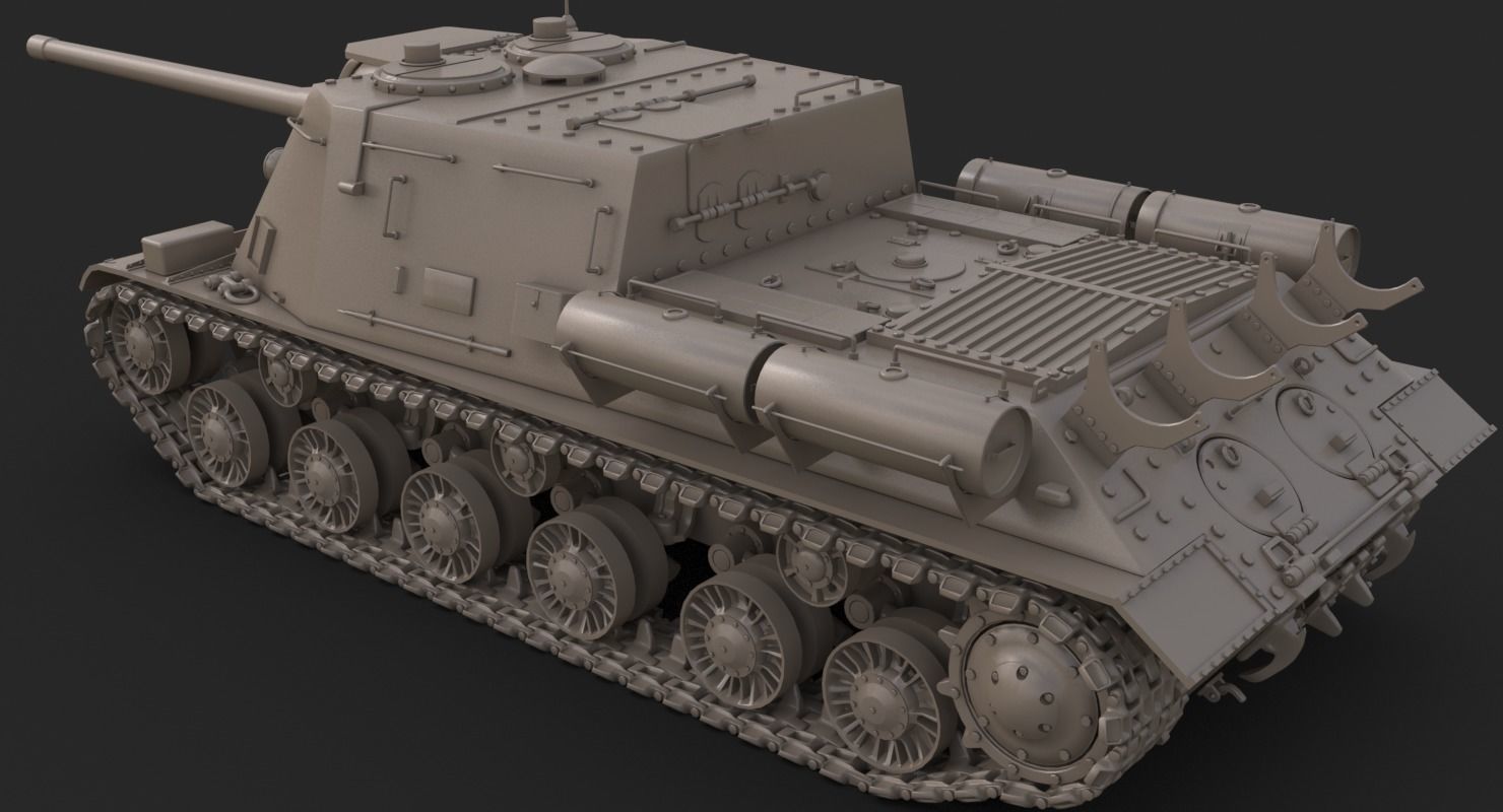 Tank ISU 122  Clay Mental Ray 3D model_5