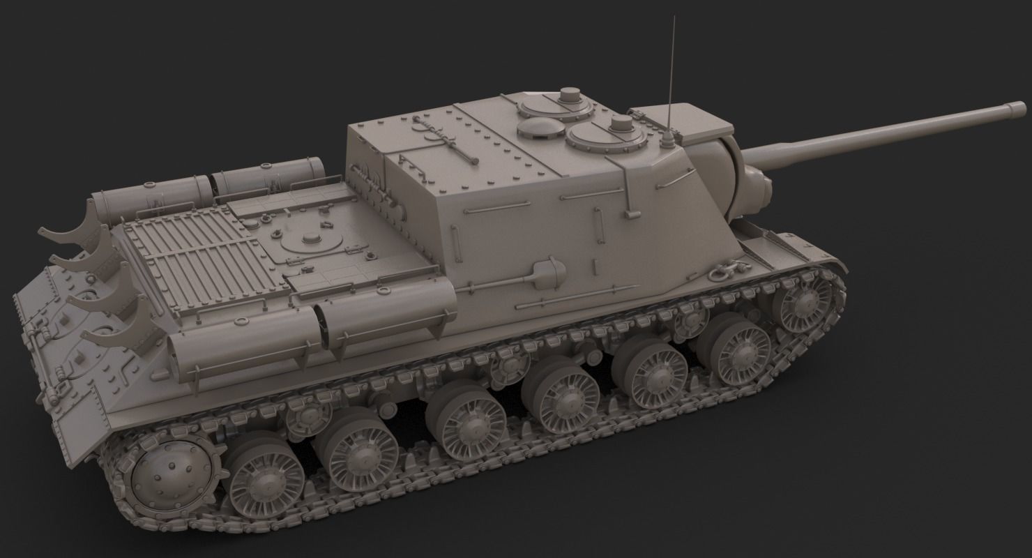 Tank ISU 122  Clay Mental Ray 3D model_9