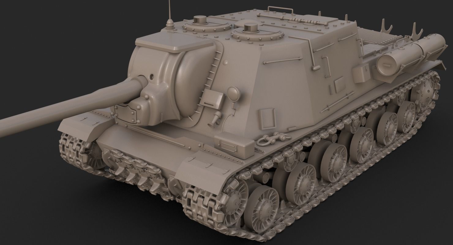 Tank ISU 122  Clay Mental Ray 3D model_3