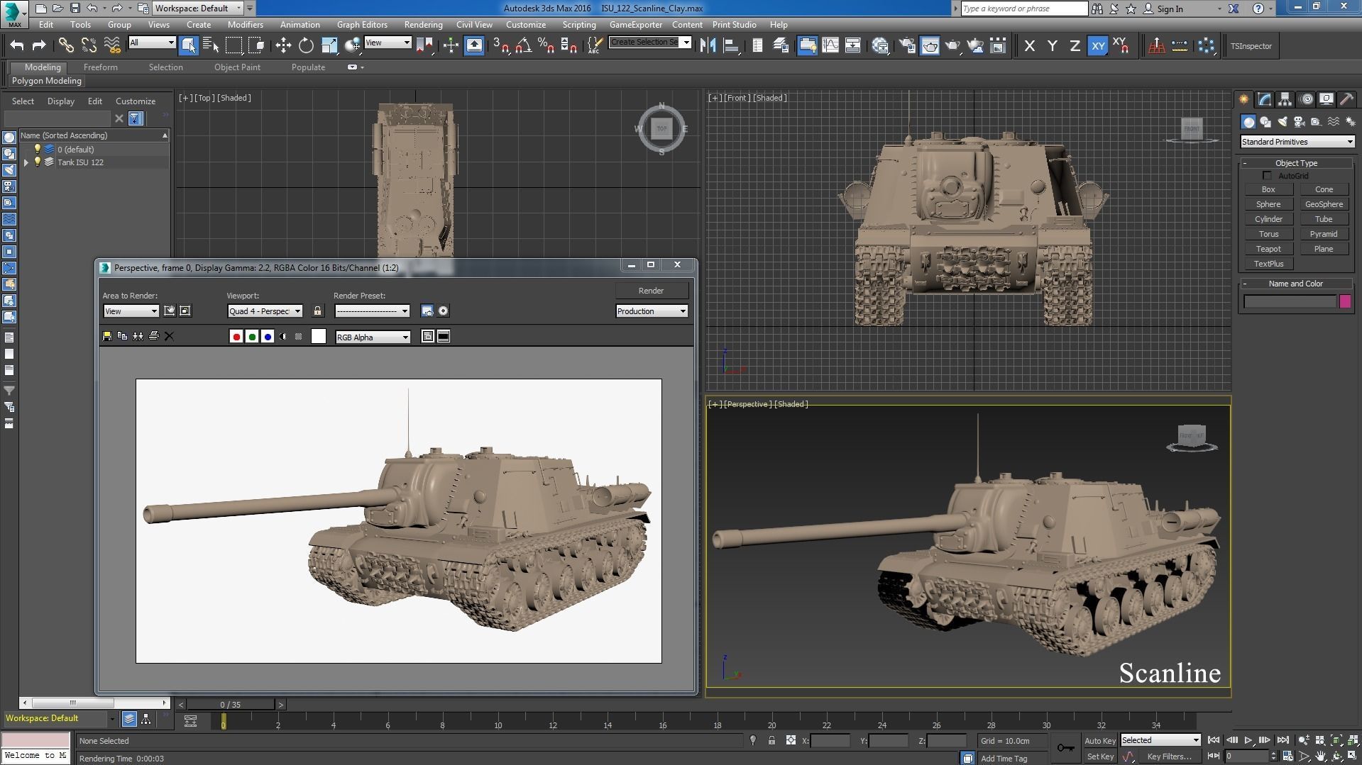 Tank ISU 122  Clay Mental Ray 3D model_19