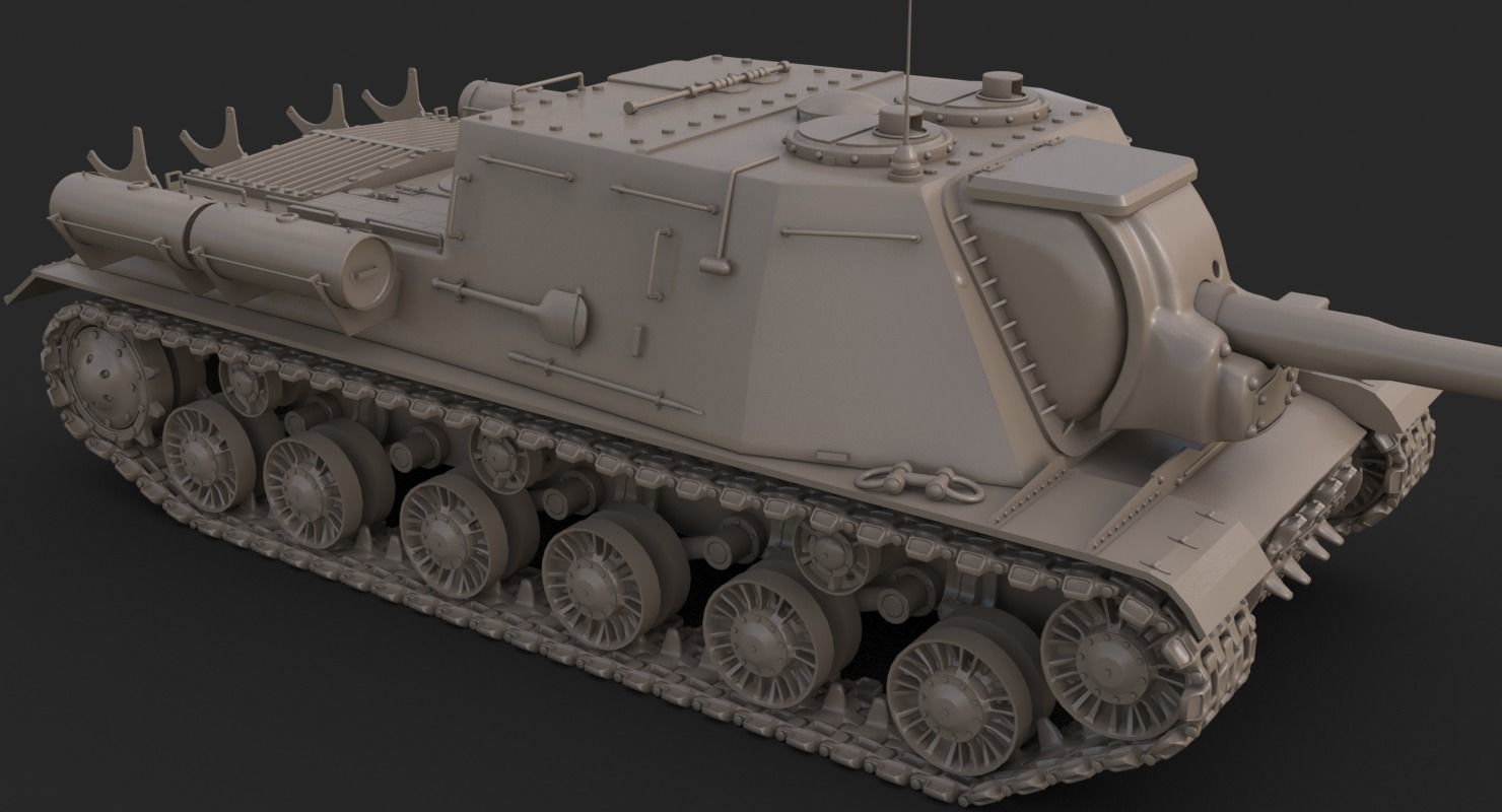 Tank ISU 122  Clay Mental Ray 3D model_10