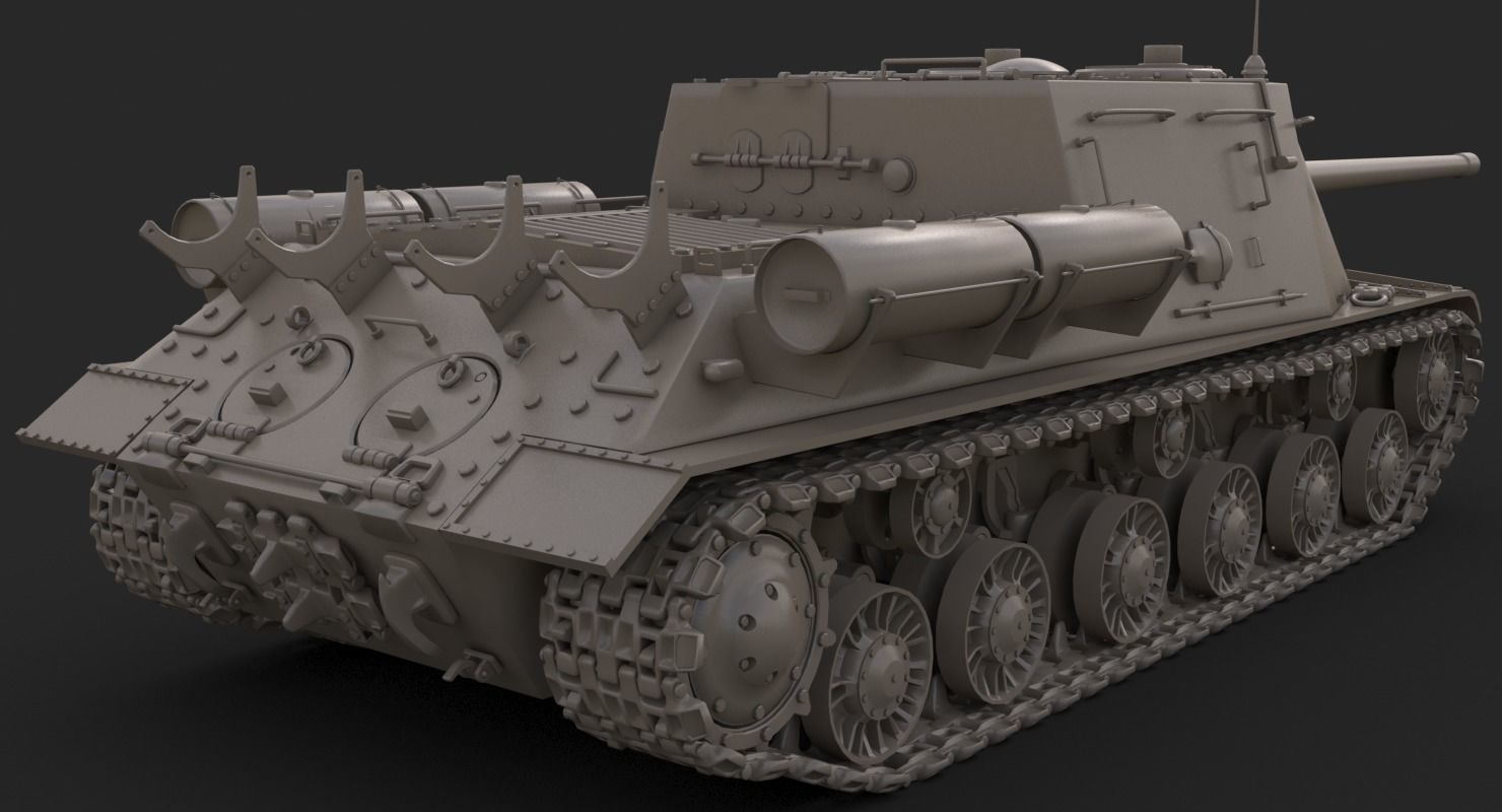 Tank ISU 122  Clay Mental Ray 3D model_8