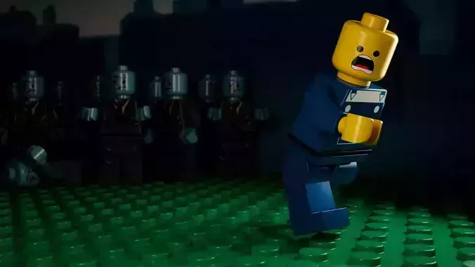 Legoman Scaping from Zombies