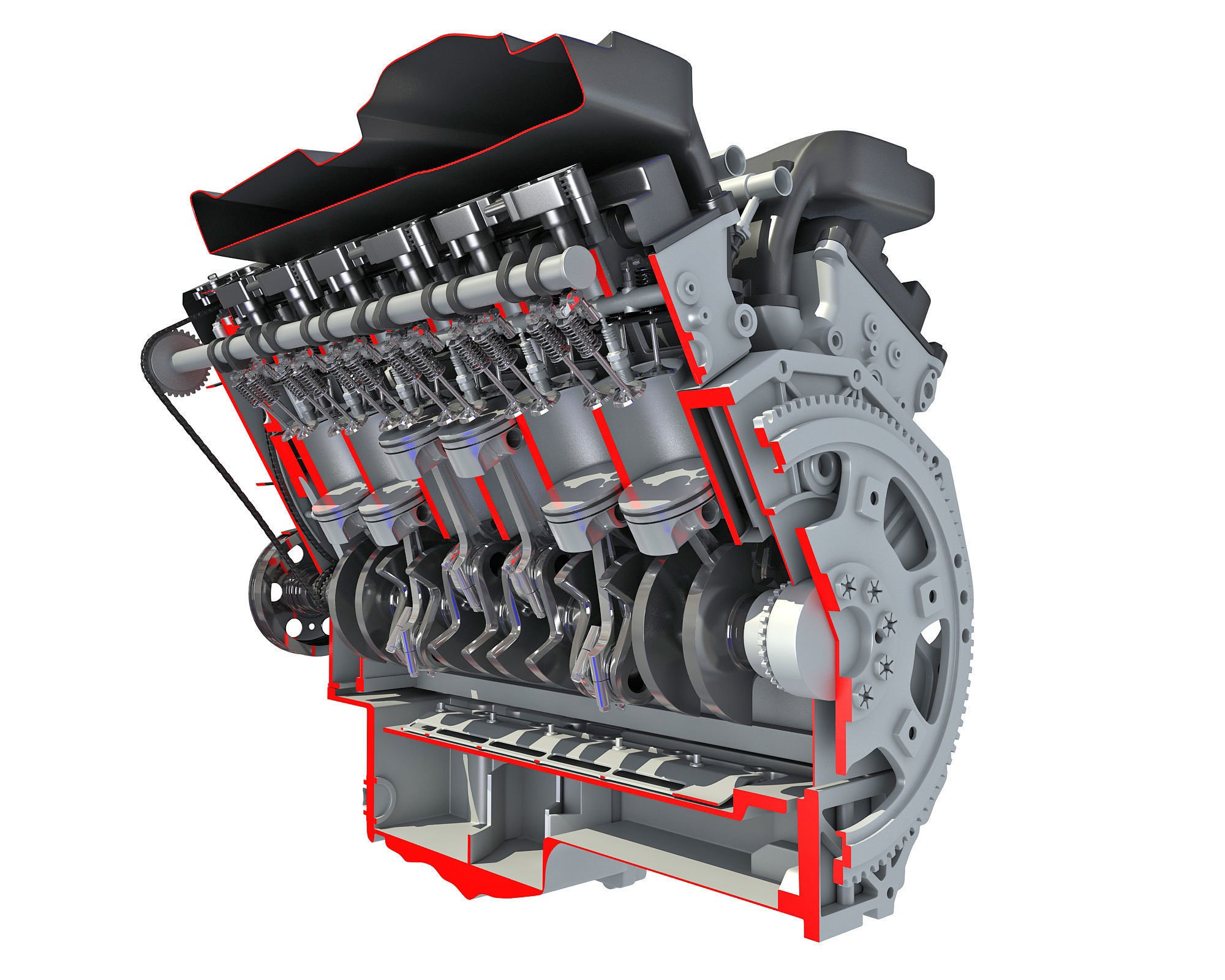 V12 Engine Sectioned Animation Ignition 3D model_11