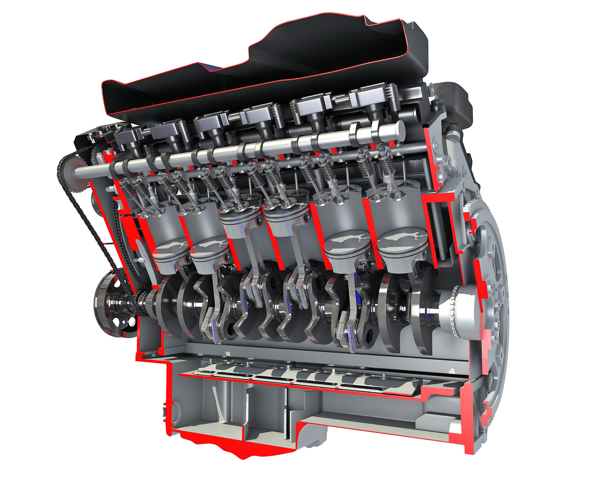 V12 Engine Sectioned Animation Ignition 3D model_9
