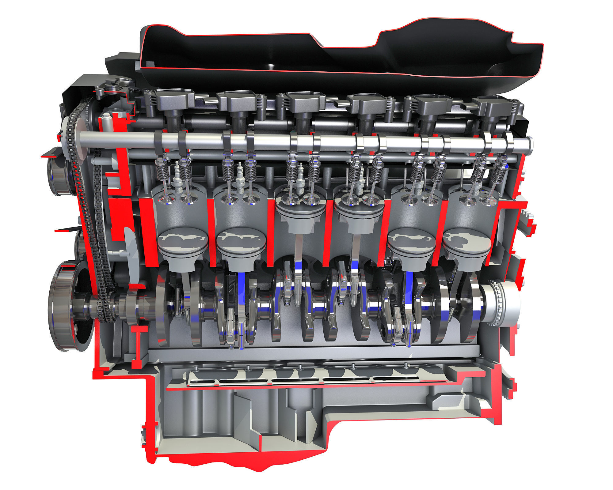 V12 Engine Sectioned Animation Ignition 3D model_8