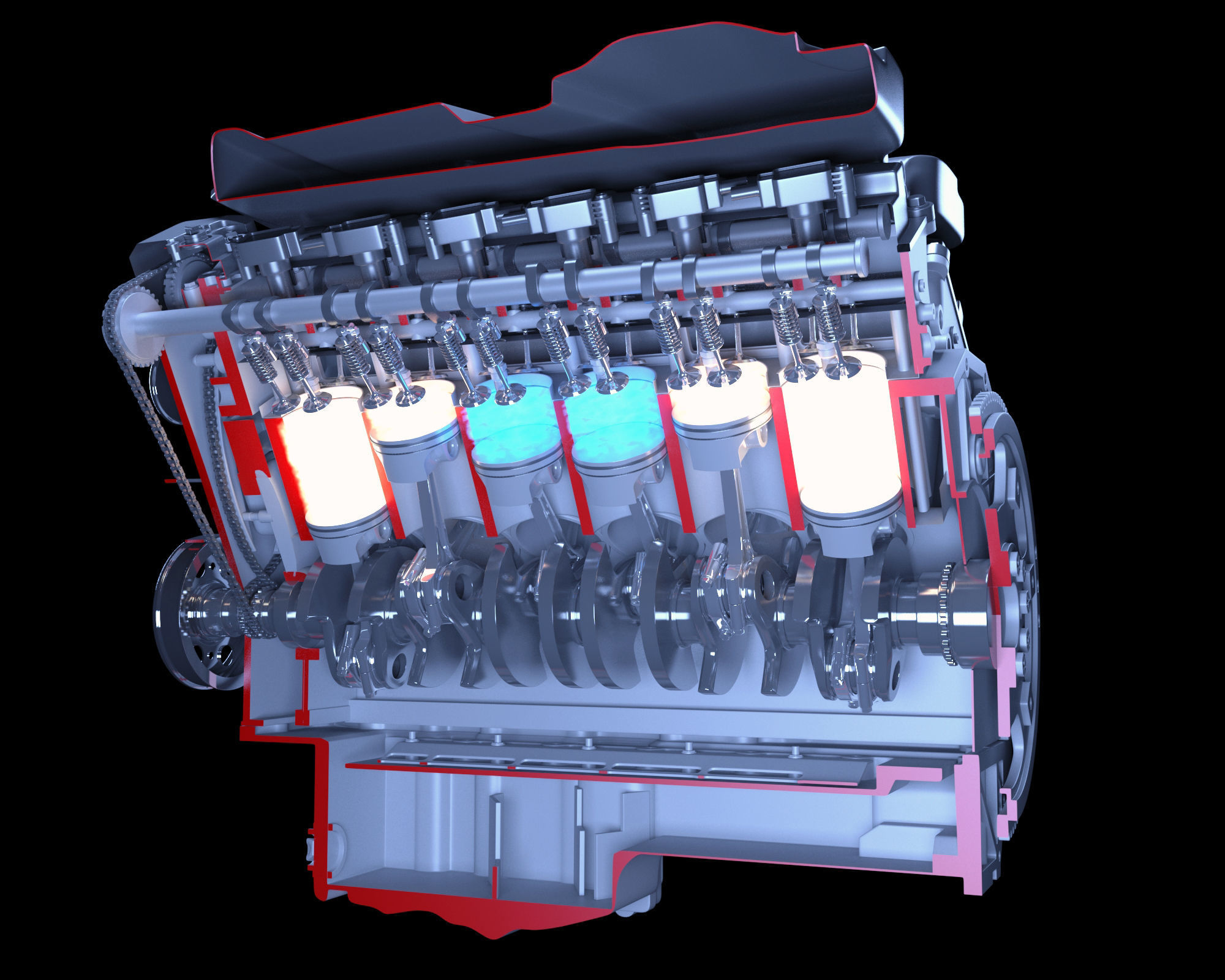 V12 Engine Sectioned Animation Ignition 3D model_4