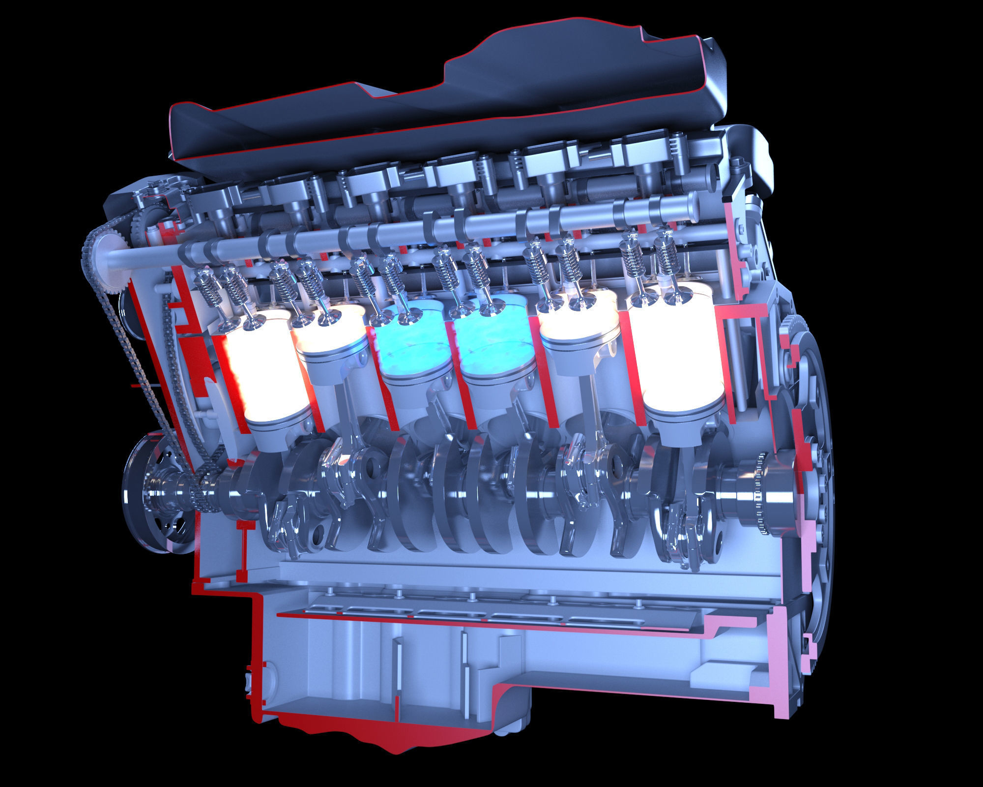 V12 Engine Sectioned Animation Ignition 3D model_3