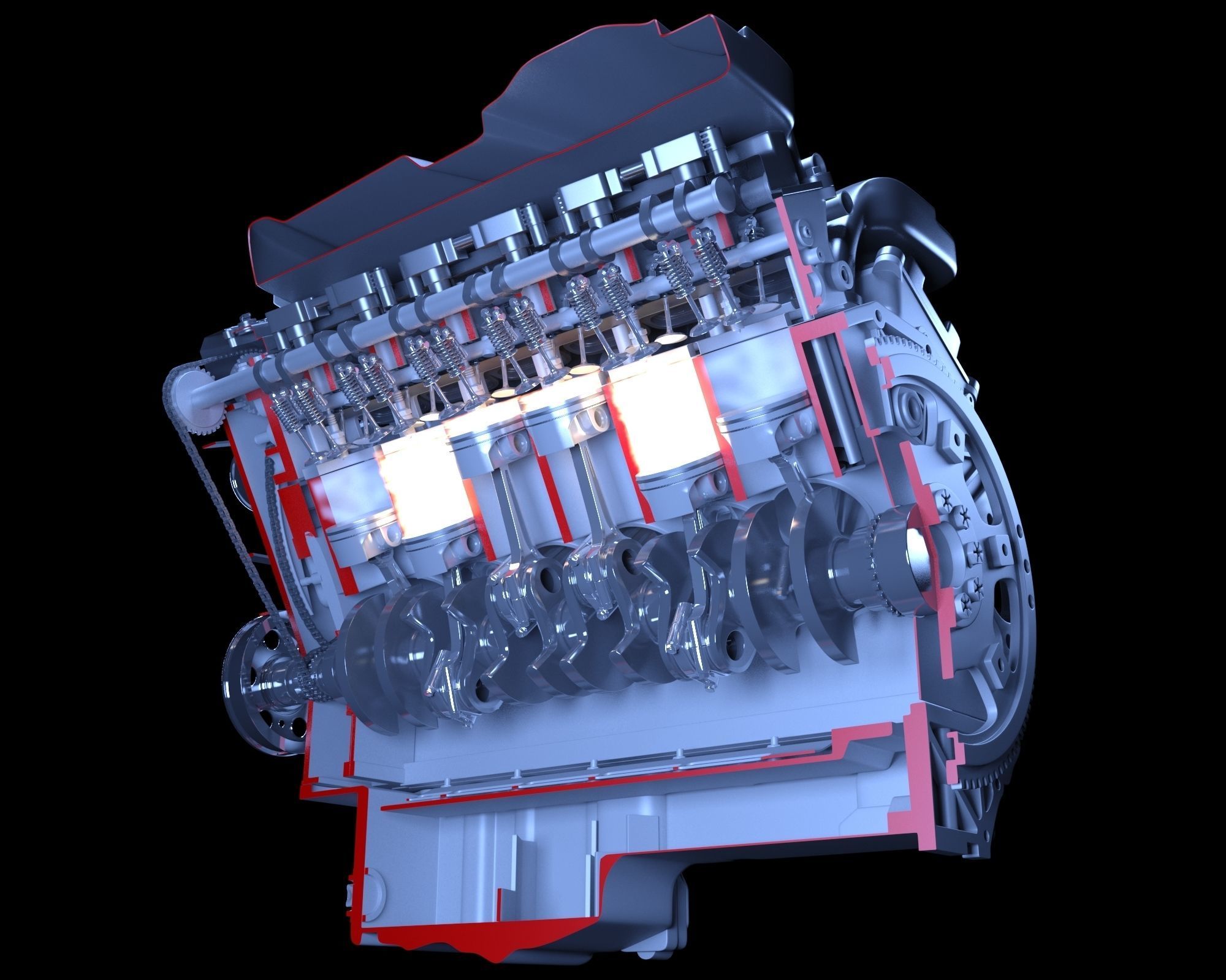 V12 Engine Sectioned Animation Ignition 3D model_6
